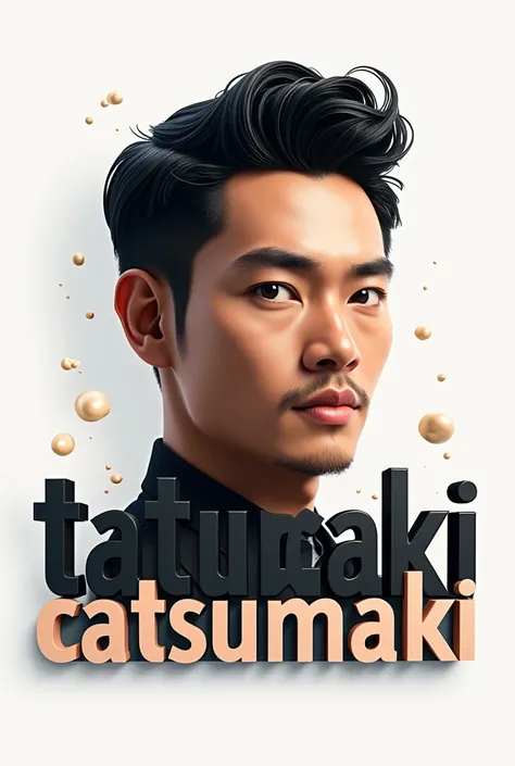 make a 3d logo with the inscription tatsumaki ,  and behind the inscription there is a photo of the face of a handsome and handsome indonesian man