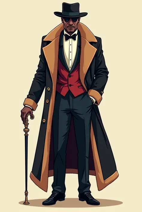 A vector of a pimp

With a hat , cane ,  with a very elegant suit and a long fur coat
