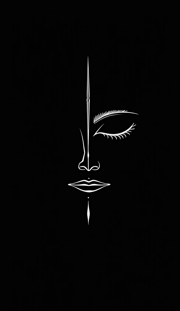 " A conceptual face that represents the idea of God ,  drawn only with white lines in a minimalist style ,  abstract and symbolic ,  on a completely black background .  The strokes should suggest majesty , eternity and serenity ,  avoiding realistic detail...