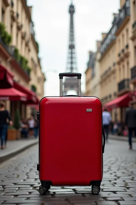 Red suitcase for travel related to France 