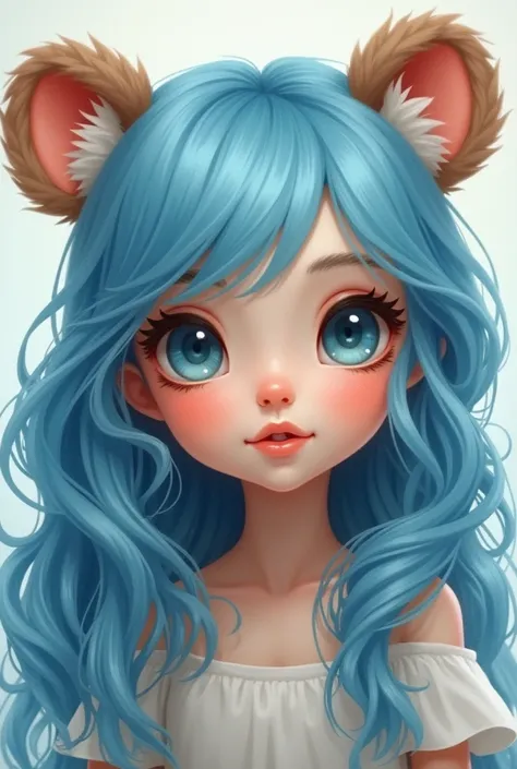 JIBI GIRL WITH WAVY BLUE LONG HAIR BIG EYES WEARING CUTE BEAR EARS 