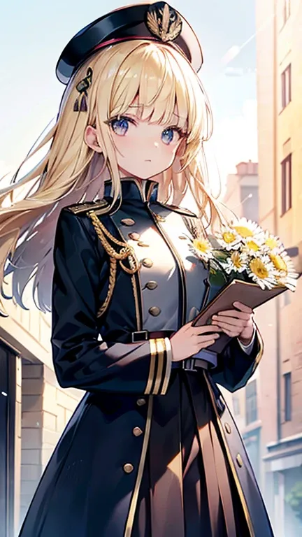 she wears a military uniform and a military cap. Military uniform means clothing worn by members of the armed forces. In a broad sense, it includes the clothing of pre-modern combatants, but usually refers to the uniform established by the armies of the 17...