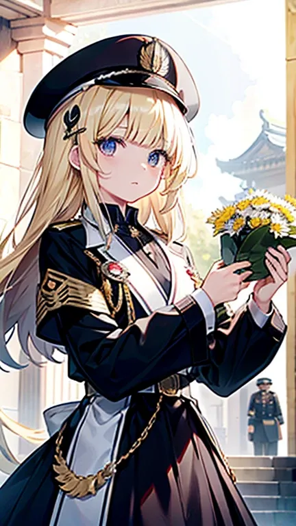 she wears a military uniform and a military cap. Military uniform means clothing worn by members of the armed forces. In a broad sense, it includes the clothing of pre-modern combatants, but usually refers to the uniform established by the armies of the 17...