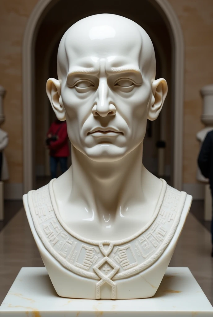 White statue of the head of Riffiño leader Mohamed Ameziane in a National Museum