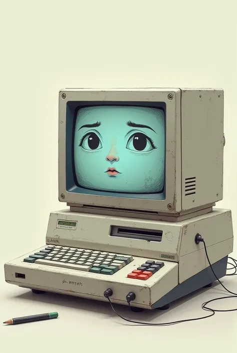 The p.AI.nter is reminiscent of an 80s computer. Its screen displays a digital art program where The p.AI.nter draws various scribbled faces in order to express itself. Instead of having a keyboard, it possesses a drawing tablet. The_p.AI.nter is an old co...