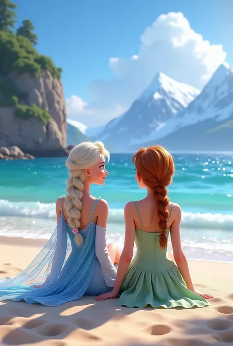 Elsa and Ana from Frozen on the beach 