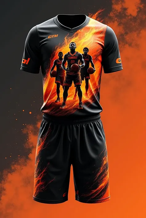  design Creates a sublimated basketball uniform. In black and orange colors with .  the flame team : CORTIJO BBC 