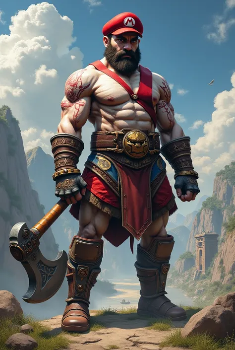 Combining God of War Kratos with Mario with Axe