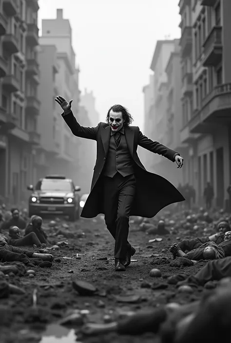 ((masterpiece, highest quality, highest image quality, high details, high resolution, photorealistic, raw photo, BW photo, extremely detailed CG, unified 8k wallpaper)), (huge stunning person shot, perfect proportions:1.4), Joker is seen dancing in World W...