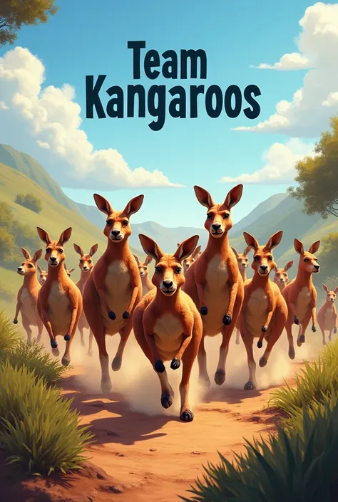 A lot of kangaroos and in the background say team kangaroos 