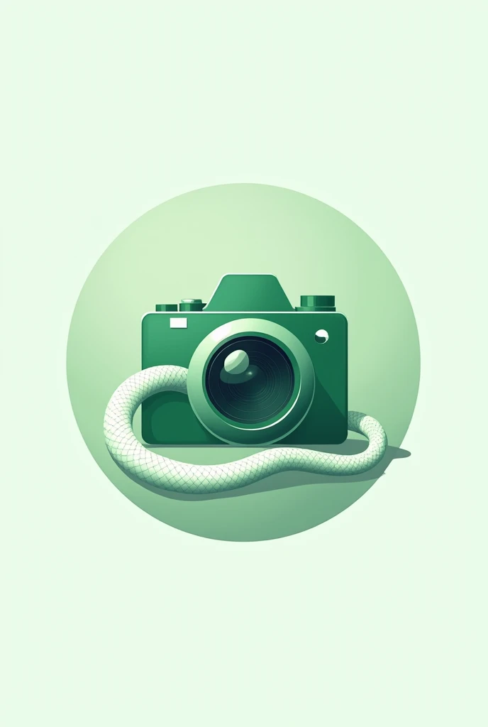 Create a circle logo showing a large green camera and a glass surrounded by a small white pharmoco snake