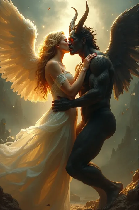 The passionate kiss of an angel and a demon 
