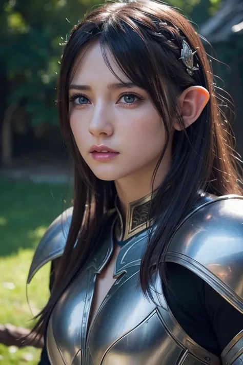 elf ears, anger, female elf, beautiful detailed eyes, beautiful detailed lips, extremely detailed face and features, long eyelashes, angry expression, detailed angry facial features, detailed fantasy character, intricate fantasy armor, fantasy medieval set...