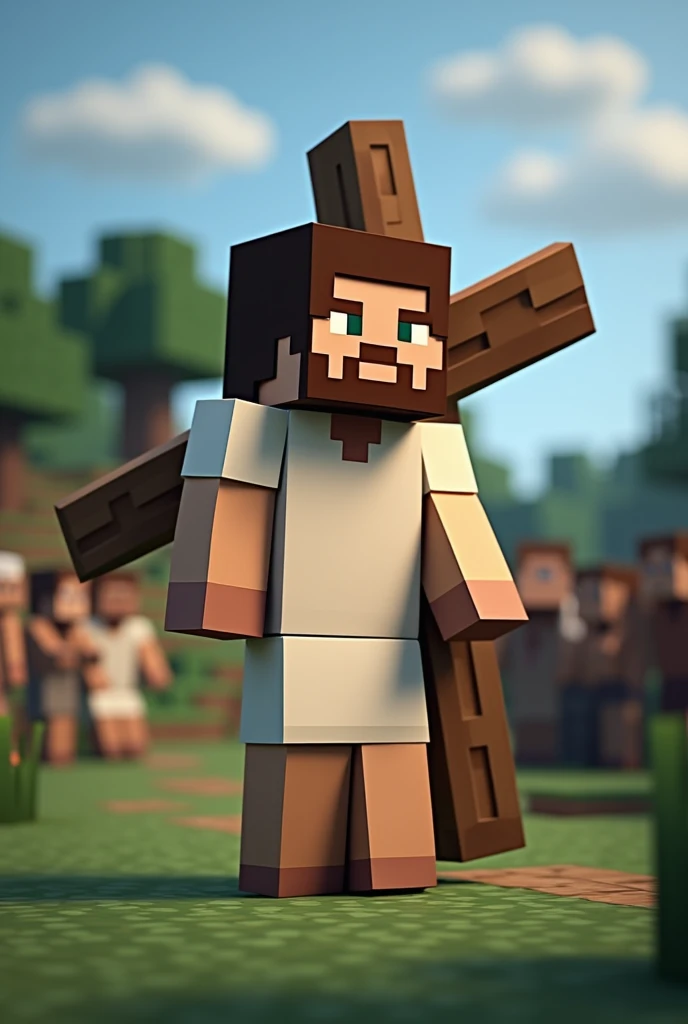 Square Jesus carrying the cross in Minecraft 