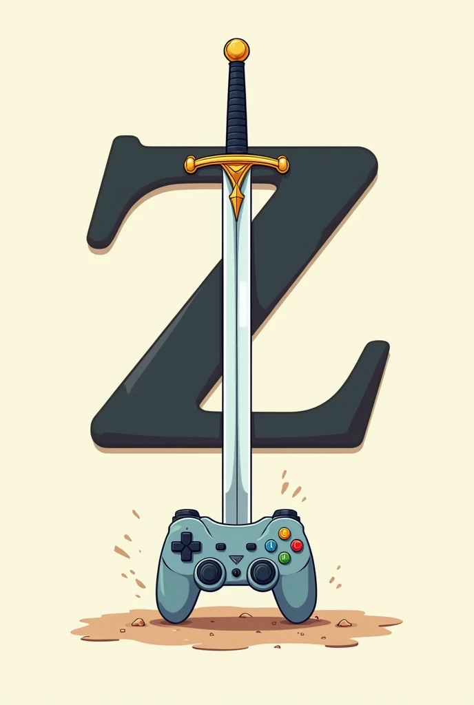  Letter Z with a Sword stuck in the middle, With a video game controller under the sword. Simple Dragon Ball Anime style