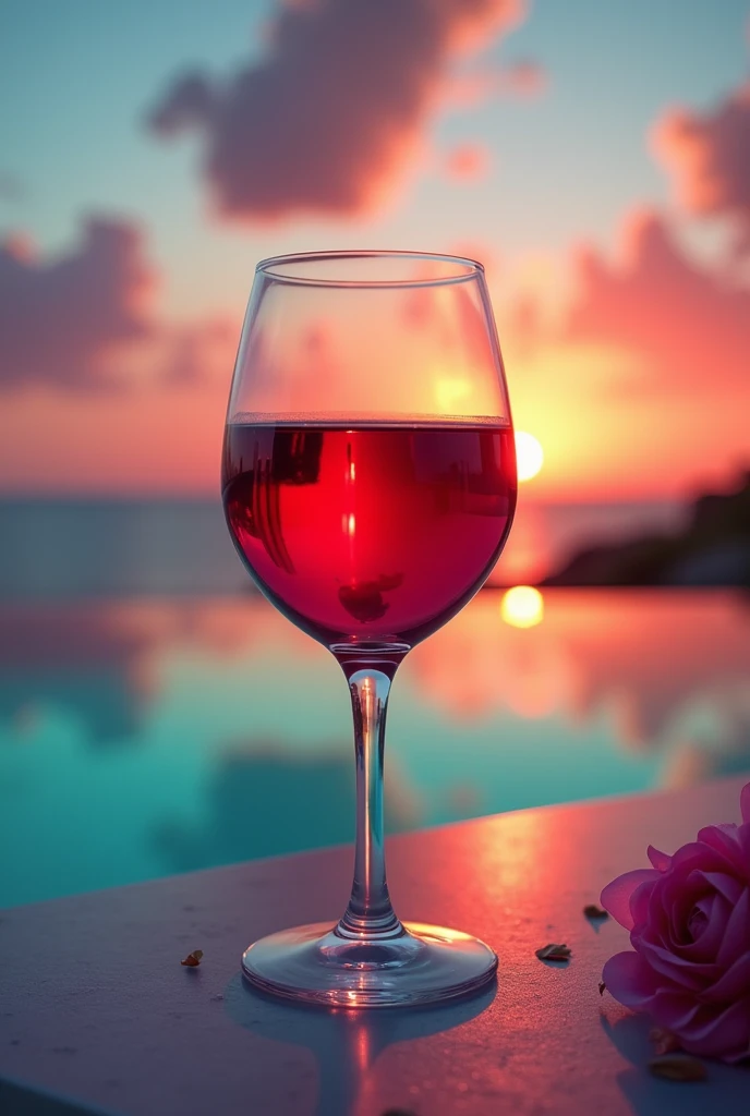 Sunset with colors, wine, orange, therefore, rosa, TURQUOISE BLUE,  white and cobalt blue 