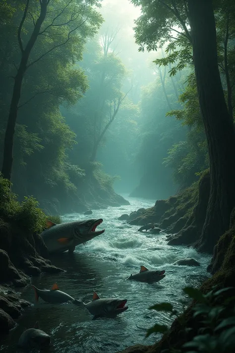 Amazon river with piranhas 