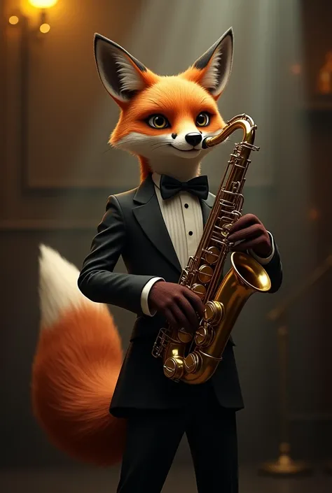 A fox with a tenor saxophone