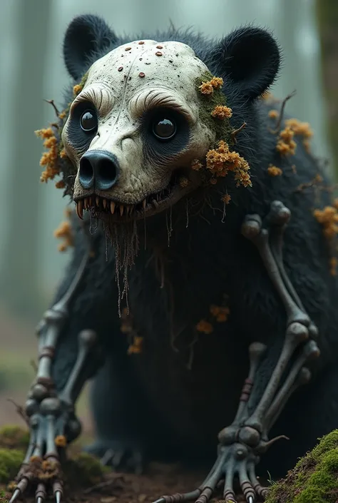 Living Dead Black Bear Companion, formed from decaying material (fungi, bones), His head is made of bone, Hollow eyes