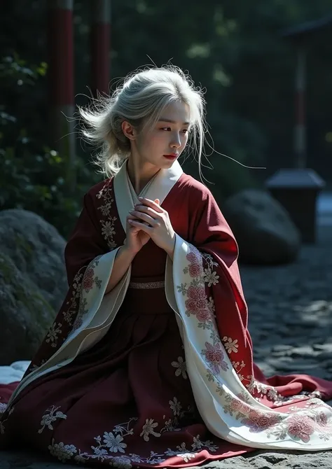  Japanese woman dressed elegantly under natural light 、A close-up of her chest and calm expression.、 shows her inner peace and outer charm。