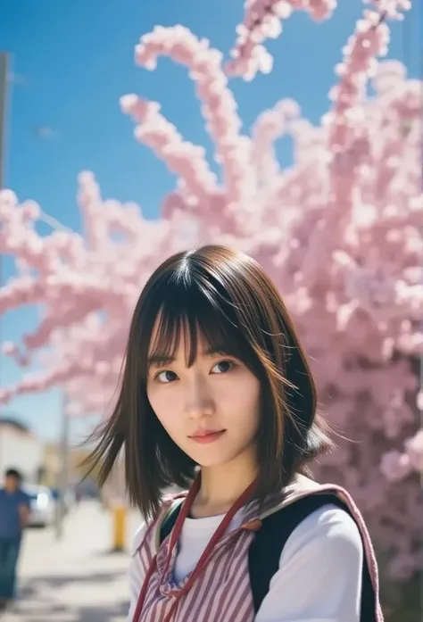 ( best quality,  Masterpiece :1.3, super high resolution),( super detailed, caustics ,8k),( photorealistic:1.4,RAW shooting), 1 girl,(smile),( gentle overlooking ),18 years old,cute,Japanese, black hair shortcut,( school uniform), glamorous,(big ),( face f...