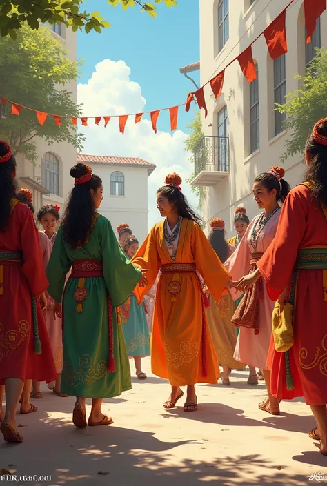 A group of ren celebrating in a school yard