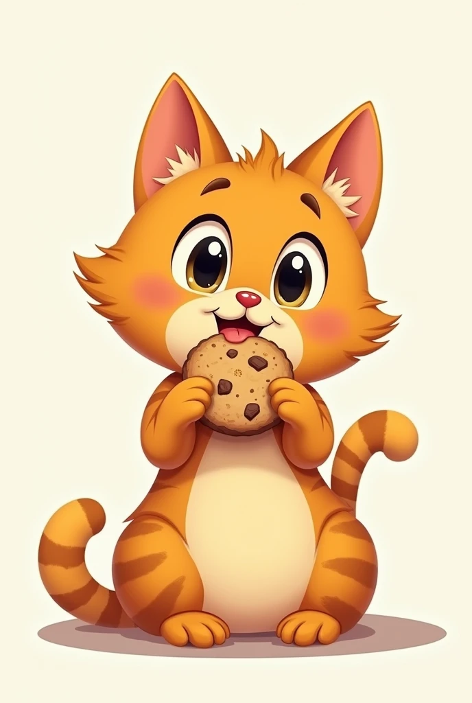 A cartoon cat eating a cookie 