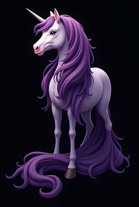 Help me to make the template of a mane and tail for a pony that the hair reaches the ground and the ends of its hair are purple,  just the hair template on a black background, Also the mane , only the template of the hair and the mane on a black background