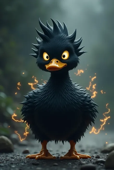 A dark duckling that looks like Goku 