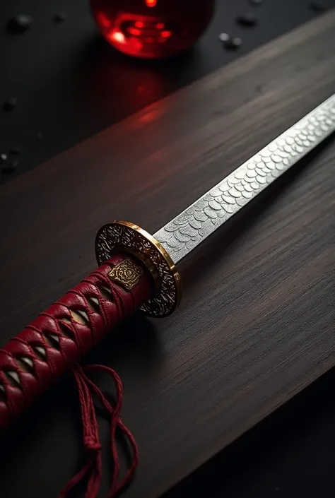 A red samurai katana with dragon scales 