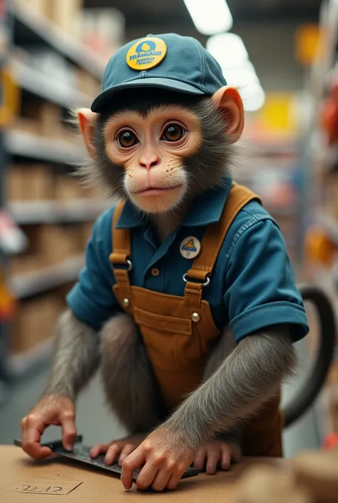 Hyperrealistic Sodimac worker monkey 