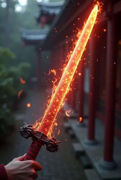 A red samurai katana with flaming dragon scales 