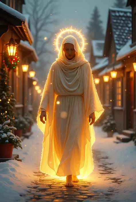 Ave Maria walking in town,merry christmas day,his head have light