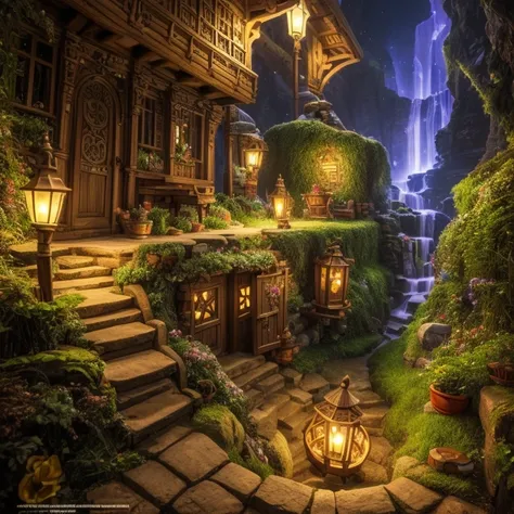 (best quality, 4k, 8k, highres, masterpiece:1.2), ultra-detailed, realistic:1.37, a hidden city of gnomes, underground environment, mystical ambiance, ancient architecture, vibrant colors, magical lighting, intricate details, whimsical atmosphere, bustling...