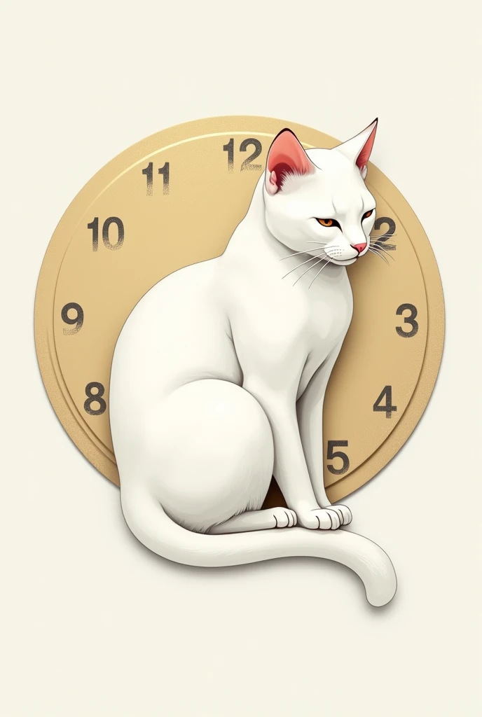 cloisonné enameling, White cat, glossy finish, round emblem, Simple lines, There are numbers to indicate the time, but no hands.Flat,
