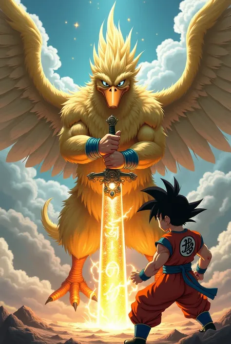 A duck killing Goku with a holy sword