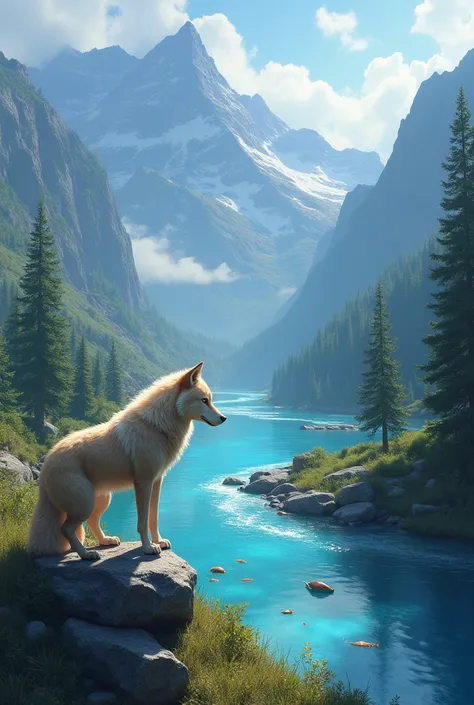  In a valley surrounded by mountains ,  there was a crystal clear river that was home to many animals. among them, there was a wolf named Luna ,  who was known for his cunning and his love for nature .