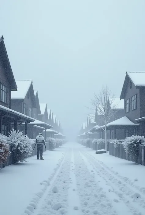  snowstorm , everything destroyed and detailed and the snow completely covers the houses without them being seen