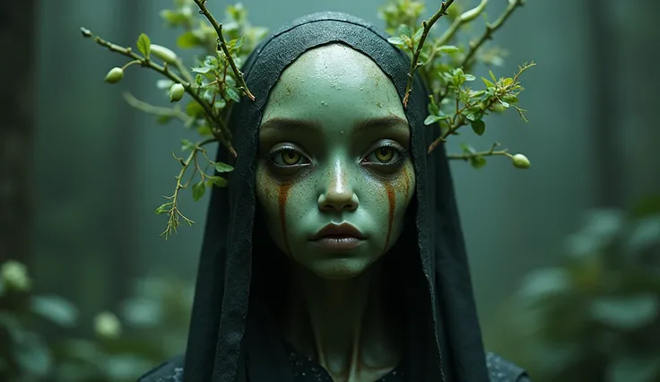 Deep black copper plant goddess nun of nature made of plants of Silent Hill,japan pixie,A charming and fascinating creature with other worldly forms that blend the best aspects of the monster human form and the innocent charm of a precocious , once pretty,...