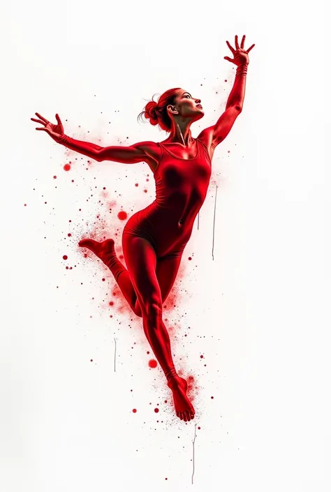 agora,  forget all this previous aesthetic structure; 
Splash paint , with reflection,  melting and forming a gymnast ,  doing the jumping movement .

 the gymnast is made of ink . On white background.  her body reflects , The ink is red .

smooth,  emphas...