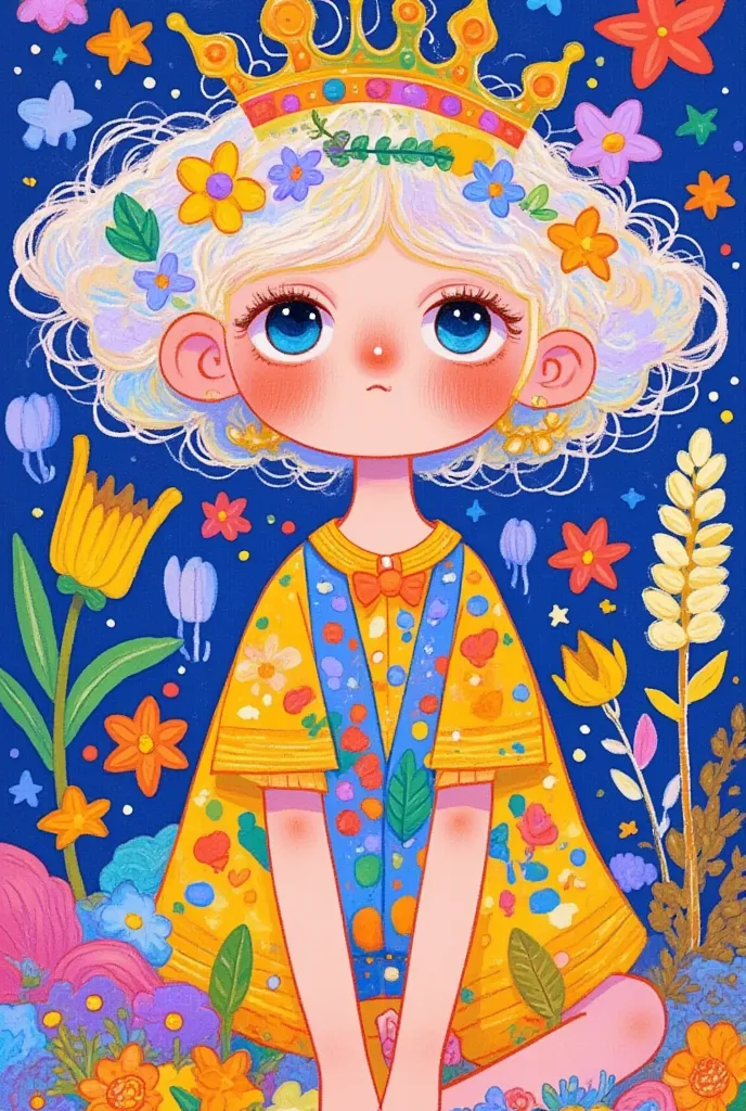  a picture of a girl wearing flowers on her head, Girl in the flowers, Flower Girl,  Draw , Flowers in her hair , Wearing a floral dress, Colorfull illustration,  a non-binary god of spring in fantasy style , Girl with a wreath, Whimsical Portraits, Cute i...