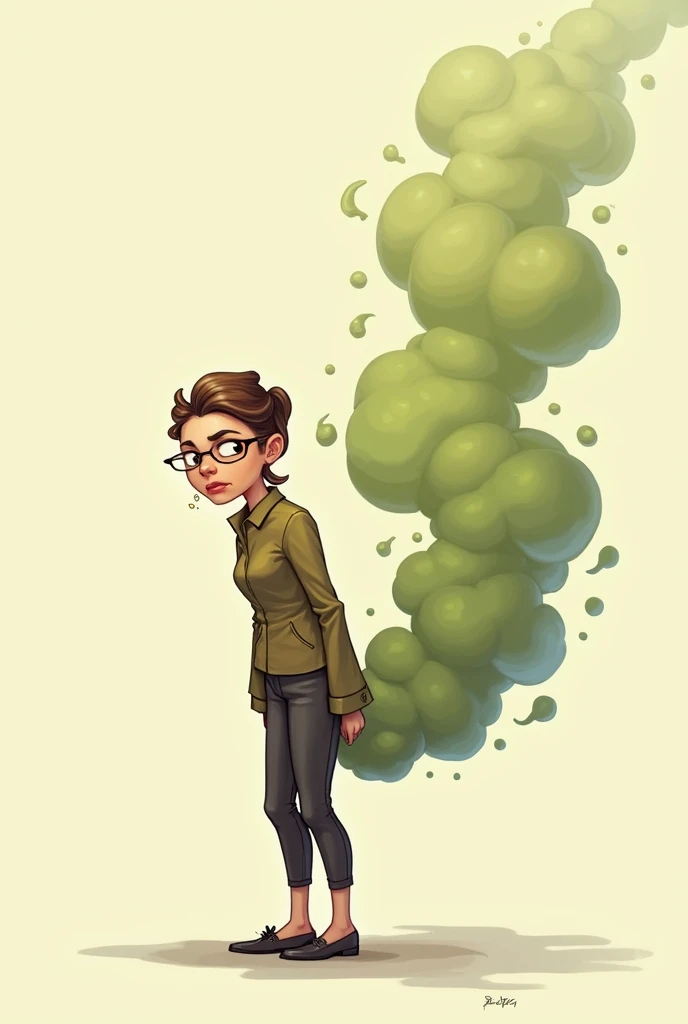  farting and releasing olive green stink fumes from her rear