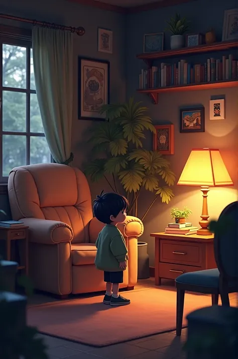 there is a room with a couch, chair, and a lamp, cozy place, cozy room, cozy environment, relaxing concept art, cozy atmospheric, cozy home background, cozy wallpaper, anime background art, cartoon moody scene, background art, personal room background, coz...