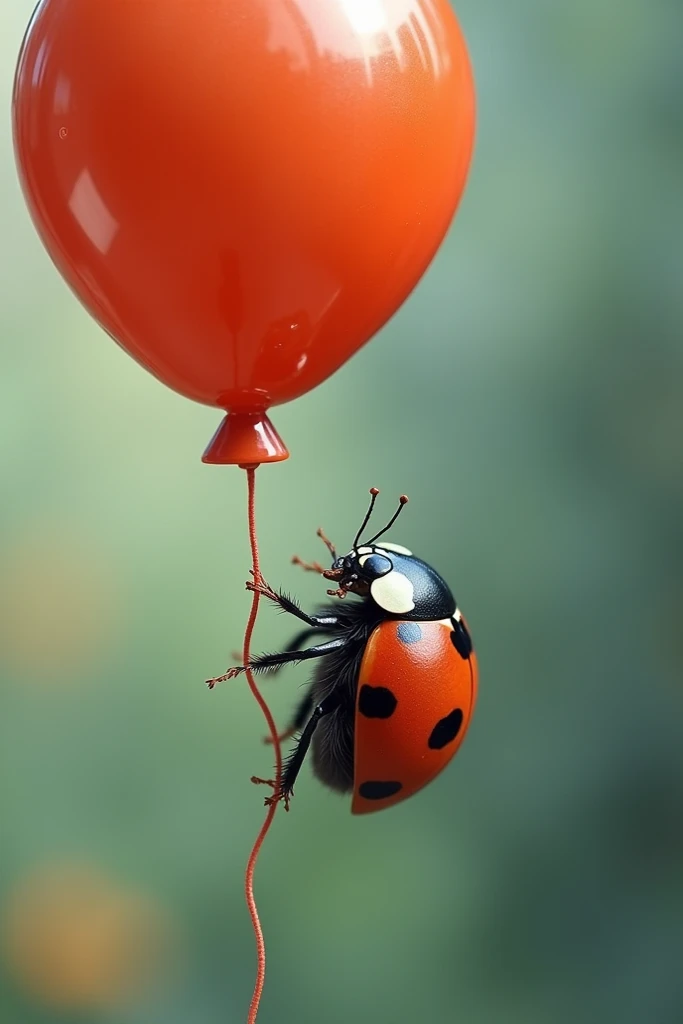 Ladybug clutching a balloon