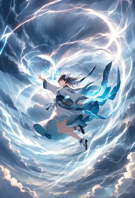   digital art 、 Poster Designs 、((Tornado storm))，The white owl that manipulates the wind, Onmyoji、Wind Spirit Effects 、Lightning effect，cool description 、# magic 