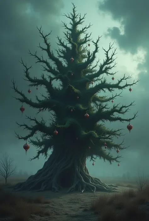 super realistic and detailed image of a terrifying Christmas tree 