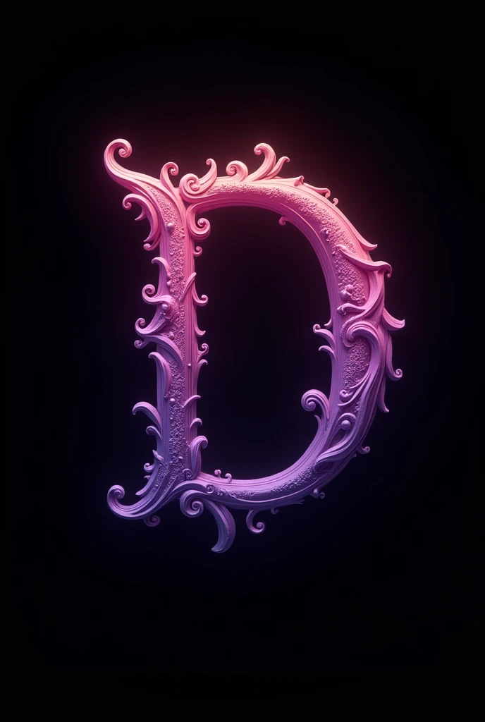 I want you to make a design of the letter D with a purple color plus pink and the background of the photo that you leave black Make a beautiful and better design 