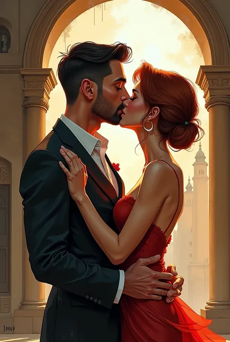 a cartoon of a man and a woman kissing, novel cover, Charlie Bowater e Artgeem,  art illustration cover , by Eddie Mendoza, by Ric Nagualero , Charlie Bowater style, with paint and color, digital ink, by Randy Vargas, beautiful comic art, in Charlie Bowate...