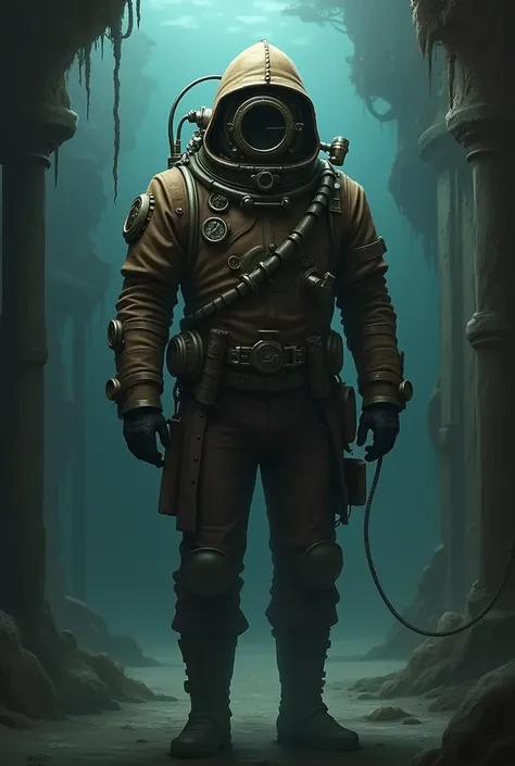  Concept art by artist Derek Stenning, Of a Victorian big-hooded diving suit