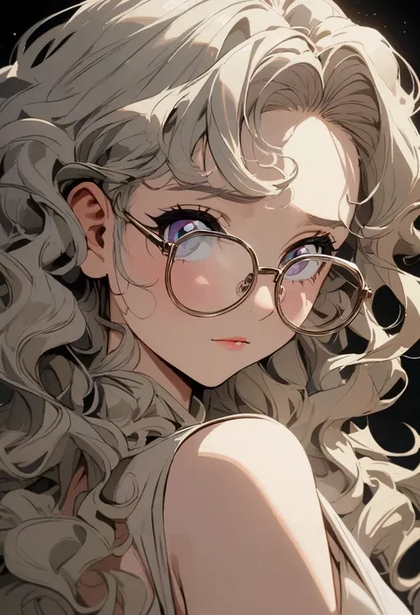 Anime girl with wavy hair wearing sexy glasses
